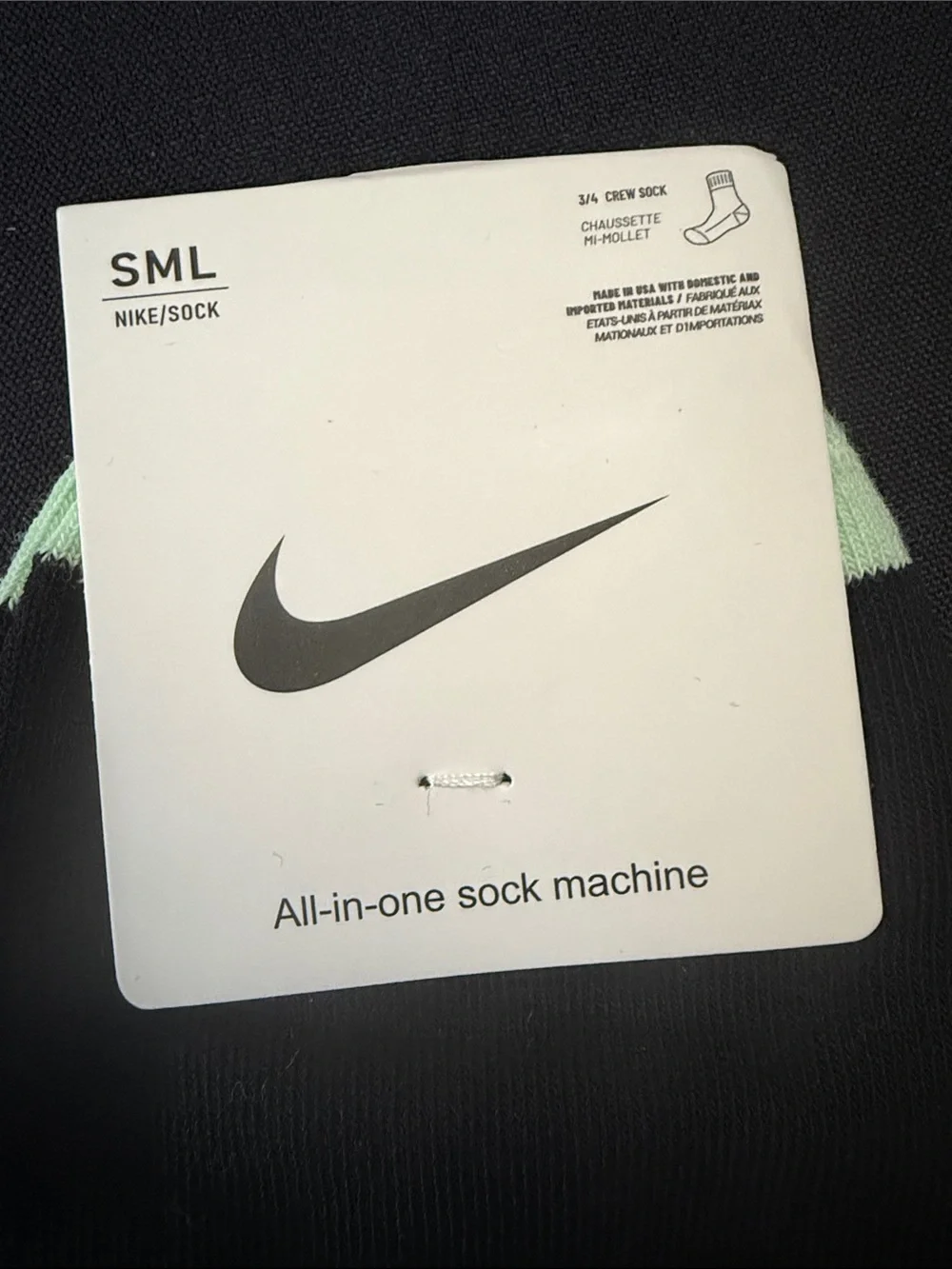 Nike Black & Mint Crew Socks - S/M